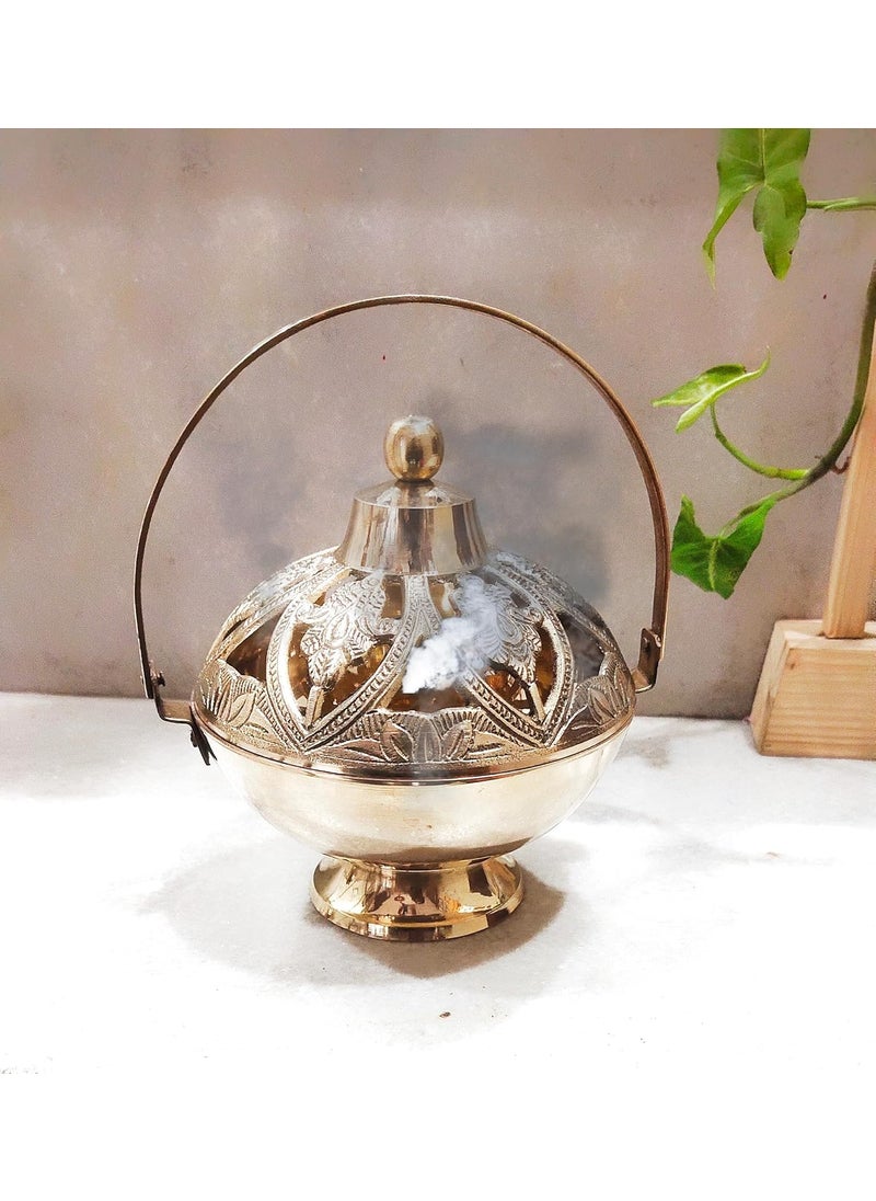 blissful decor Home Purifying Brass Dhuna Dhooni Dhoop Dhuni Loban DaanLoban Burner Bakhoor BurnerDhoop Dhuni Sambrani Dhoop for Temple and Home Decor