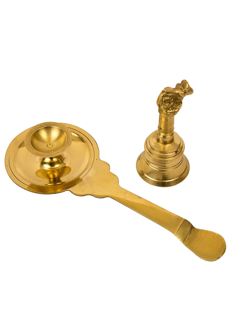 Spillbox Traditional Puja Pooja Combo of Brass Kapoor Karpoor Diya Deepam Burner Brass Karpuram Arati Arathi Aarti Arti Nandi BellGandi for Puja GB Set