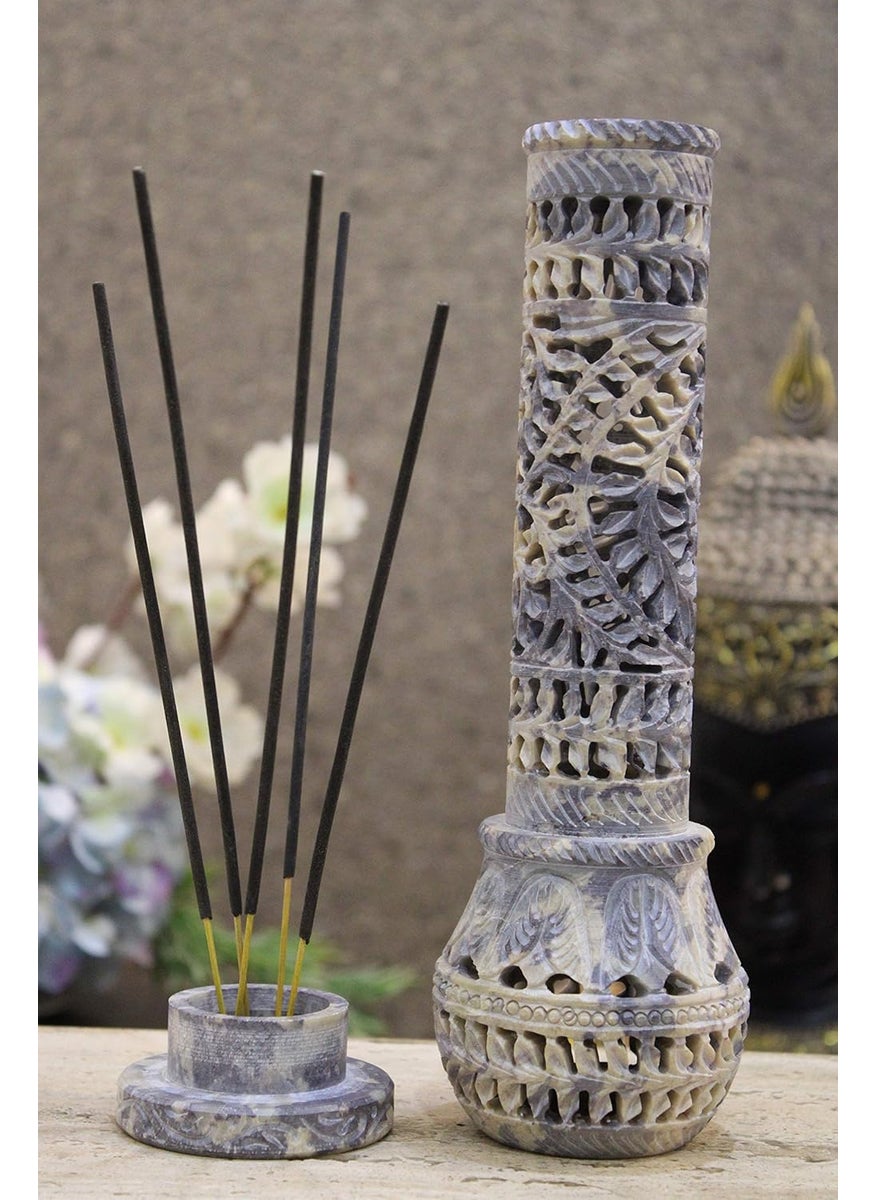 KC KULLICRAFT Hand Carved Soapstone Marble Incense Holder With 6 Rose Fragrance Incense Sticks