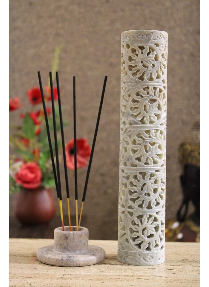 KC KULLICRAFT Handcrafted Soapstone Marble Work Incense Holder Tea Light Candle Holder Diffuser Agarbaati Stands 6 Incense Sticks Natural Herbal FragnanceRound