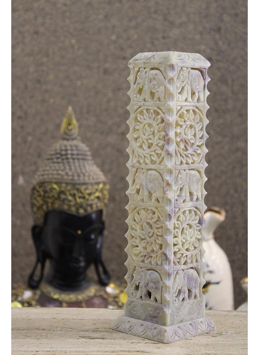 KC KULLICRAFT Marble Soapstone Incense Stick Holder Agarbatti Stand Tea Light Burner Candle HolderBeautiful Elephant Carving for Home DecorSquare