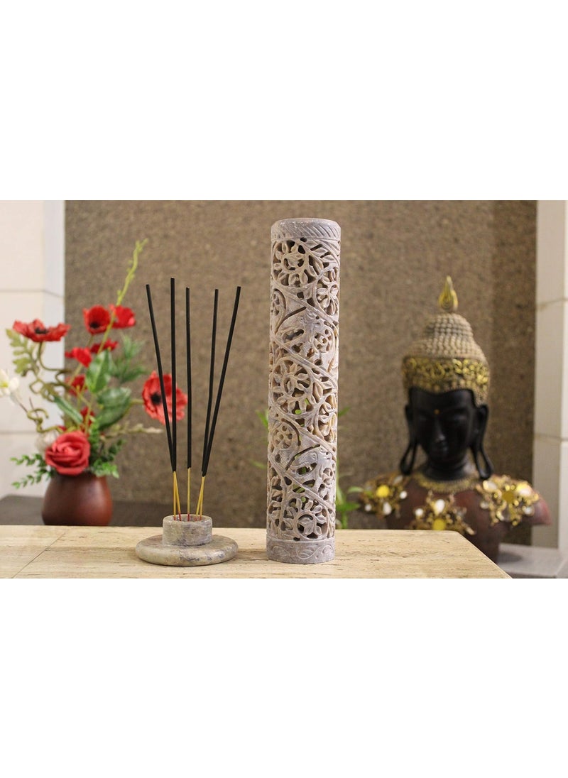 KC KULLICRAFT Handcrafted Soapstone Marble Work Incense Holder Tea Light Candle Holder Diffuser Agarbaati Stands 6 Incense Sticks White Musk FragnanceCylindrical