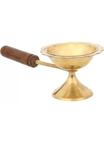 Dokchan Pure Brass Home Purifying Incense Burner Lobandan Brass Dhuna dhuni Brass Wood Table Diya Height 275 inch