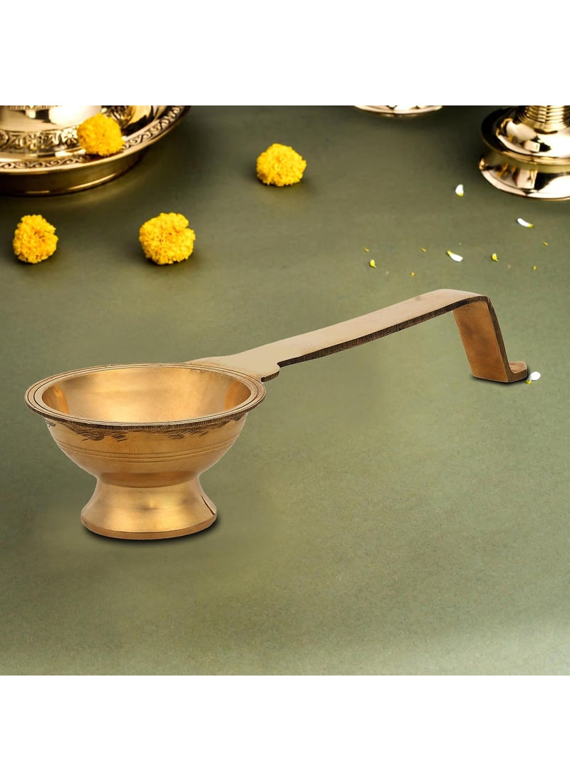 DOKCHAN Brass Traditional Golden Color Kapoor aarti with Handle Camphor dhoop Burner for Home Office Temple Pooja 1 Pcs 20cm