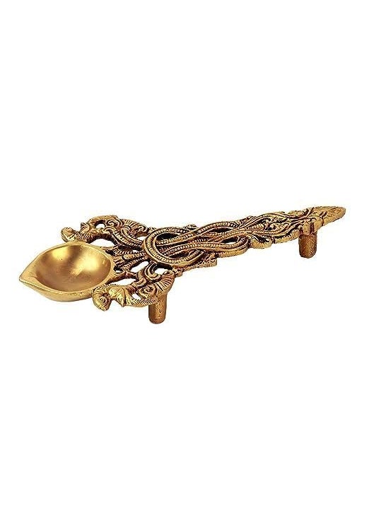 Brass Kapoor Aarti Kapur Burner Embossed Peacock Design Hawan Spoon for dhoop Puja Camphor Holder with Handle 10 Inch