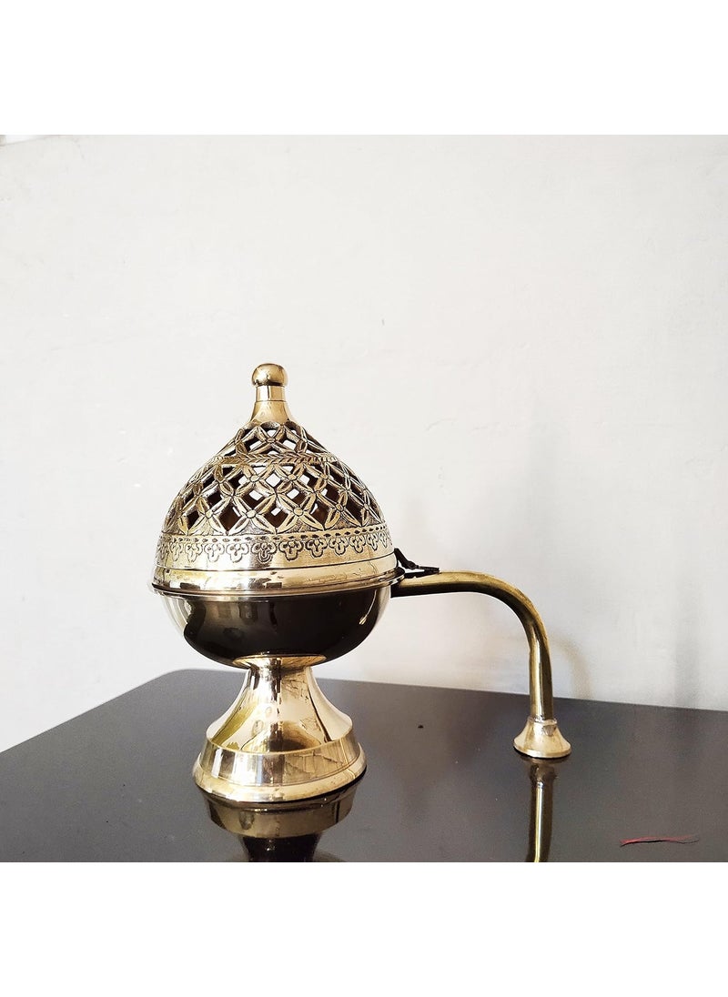 Amishi blissful decor Home Purifying Brass Dhuna Loban Burner Dhooni Dhoop Dhuni Loban Daan for Temple and Home Decor 6 Inches Small
