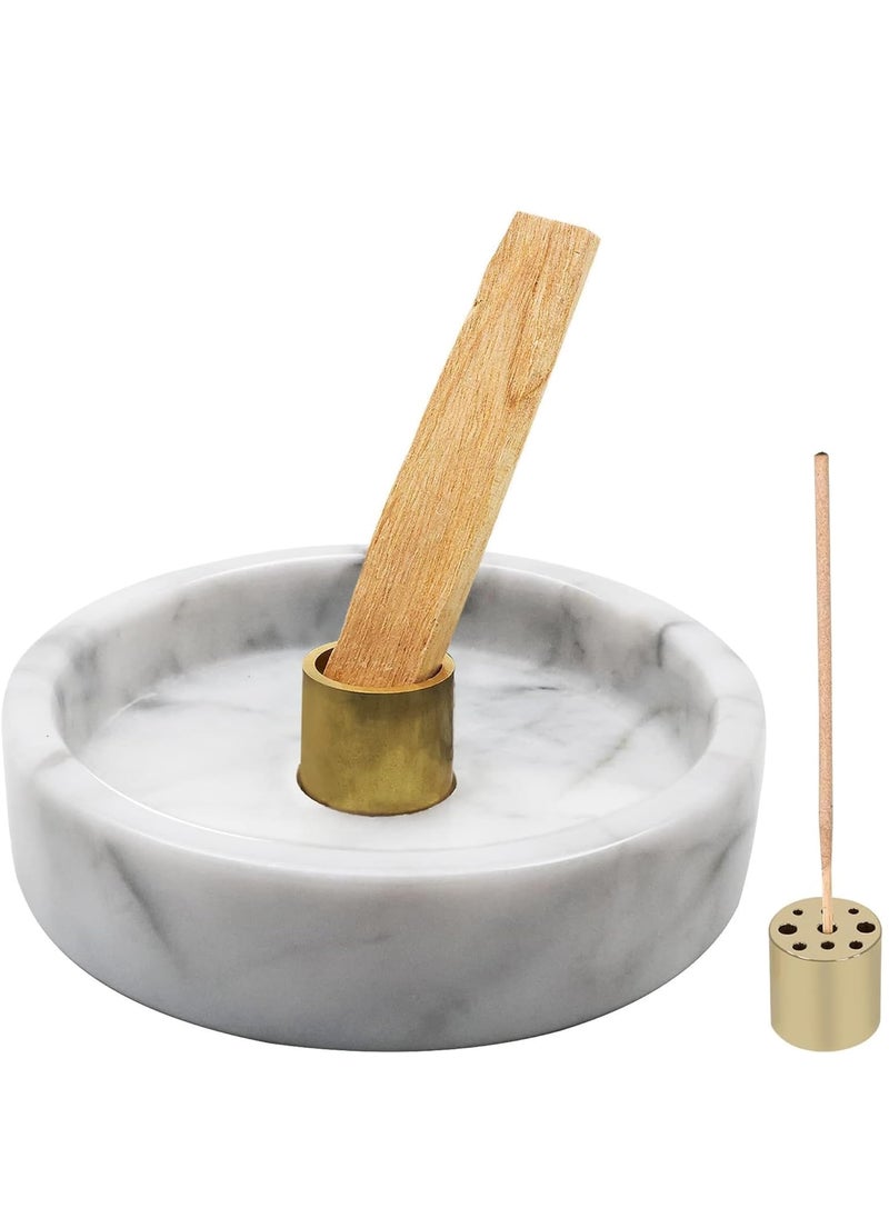 KC KULLICRAFT Palo Santo Holder Natural Marble and Brass Incense Burner for Palo Santo Sticks Handmade Palo Santo Wood Incense Stick Holder Natural White Grey
