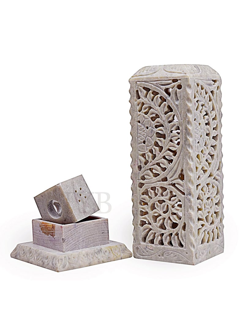 IYBHandcrafted Flower Carving Soapstone Marble Incense Agarbatti Stand Holder for Puja