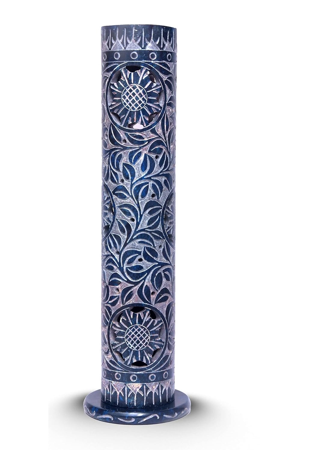 IYBHandcrafted Soapstone Marble Flower Design Incense Holder Diffuser Agarbatti Stand Free 6 Incense Sticks Blue