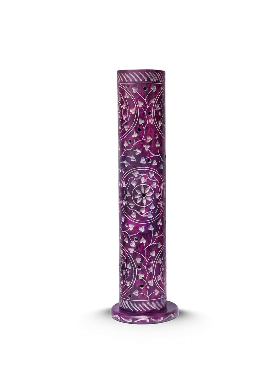 IYBHandcrafted Soapstone Marble Round Vine Design Incense Holder Diffuser Agarbatti Stand Free 6 Incense Sticks Purple Color