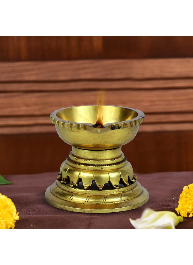 ARTVARKO Ethnic Carved Desiner Brass Diyas for Pooja Deepak for Puja Aarti Oil Lamp Pooja Articles Home Dcor Item Showpieces House Warming Decoration Religious Diwali Gifts