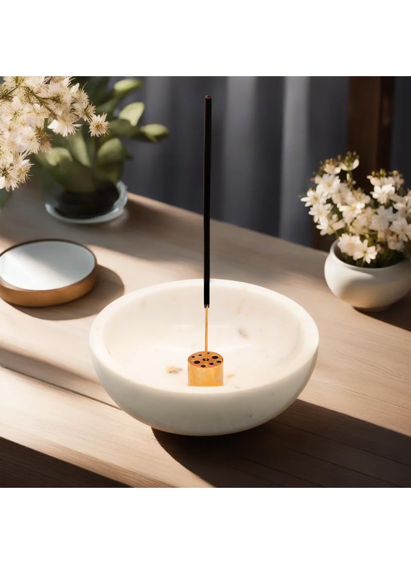 KC KULLICRAFT Natural Marble Incense Holder Incense Burner for Meditation with 9 Incense Holes Suitable for Most Incense Type Smudge Bowl Palo Santo Holder Easily Grab All Incense Ash