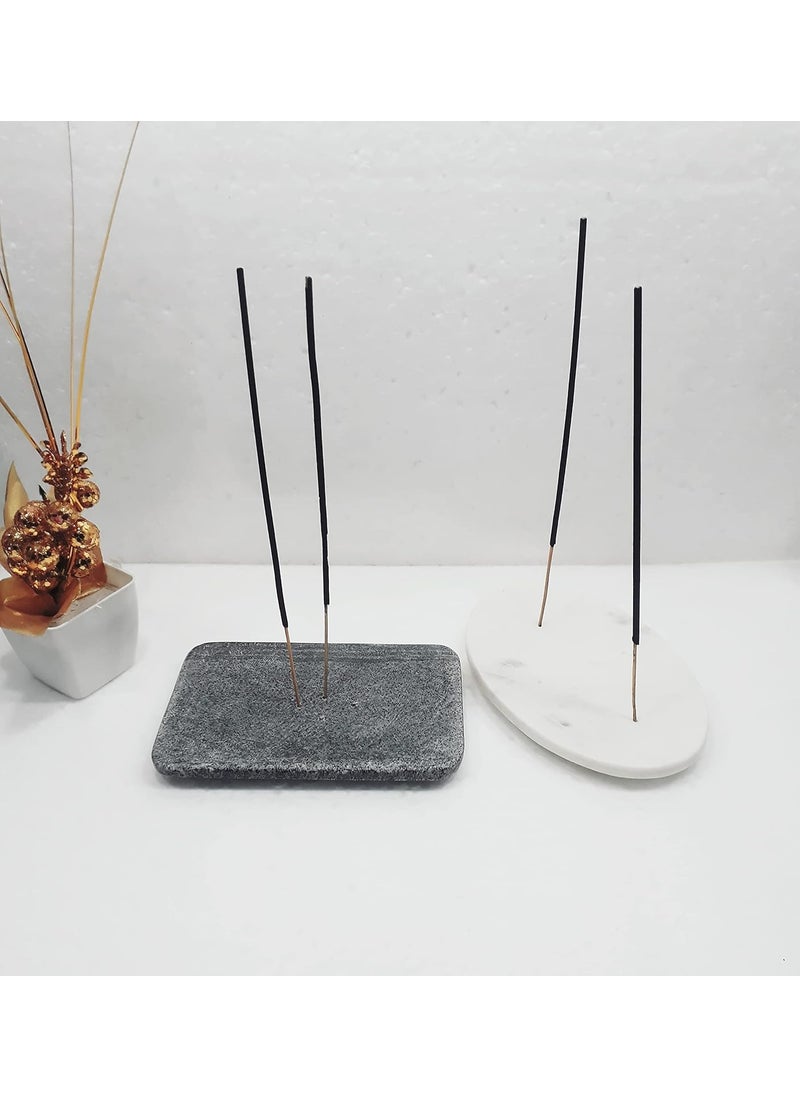KRAFT CLOUDS Natural Marble Incense Holder Combo Agarbatti Stand and Ash Catcher Handmade Solid Stone Use for Pooja Puja in Temple Home Office White Gray Set of 2 Pc Assorted