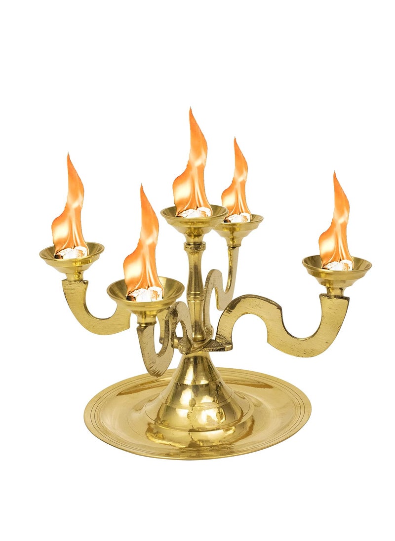 Spillbox Kapoor Karpoor Panch Aarti Diya 5 Face Jyoti Diya Stand Burner Brass Karpuram Arati Arathi Camphor Stand for Dhoop Puja Camphor Dani Holder for Mandir Home Office Decoration Anjikali