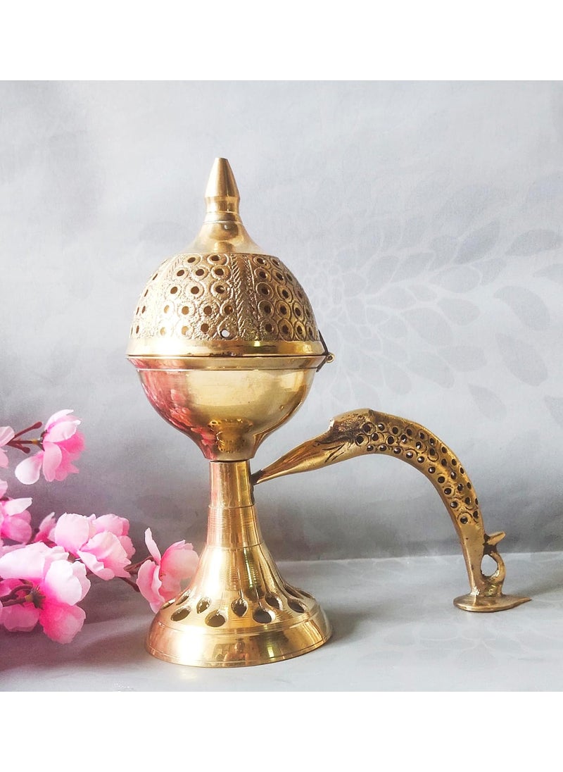blissful decor Brass Dhuna Loban Burner Long Handle Fish Shape Dhuni Decorative Antique lubandan insence Burnerdhuni Incense Holderdhuna Gift ItemsLxBxH 22 10 22 CM Weight 800GMS