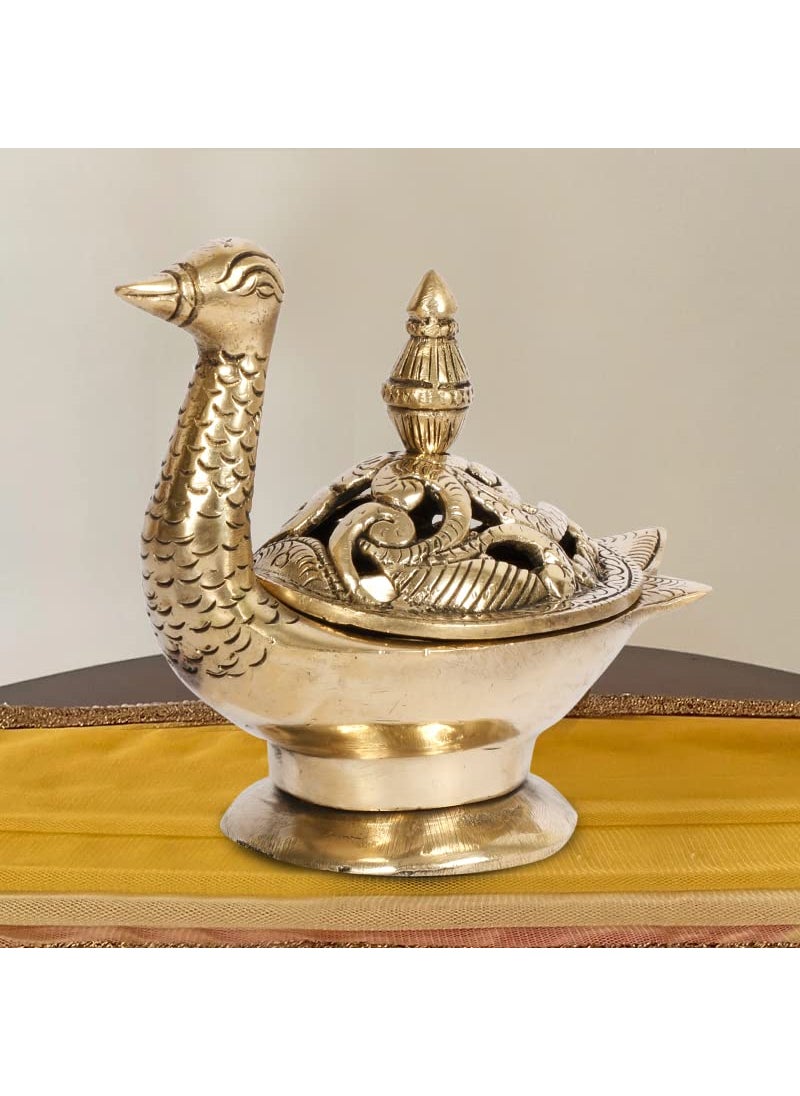 ARTVARKO Brass Duck Swan Bird Shape Incense Loban Holder Dhuna Charkol Dhoop Dani Aarti Loban Burner Purifying with Handle for Home Office Temple God Puja 55x3x5 Inches
