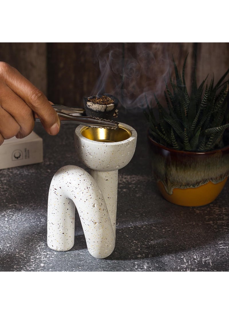 The Decor Wick Resin Table loban Burner Dhoop Dani Dhuni Bakhoor Incense Holder for Hawan Cup Loban Modern Design for Aromatic Rituals for Home Office Yoga Aroma Therepary Temple Puja Off White
