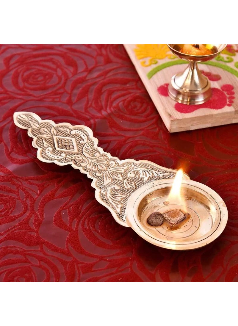 Pure Brass kapur Dani Kapoor Aarti Kapur Burner Brass deepam Arathi Stand for dhoop Puja Camphor Holder with Handle Size 8 Set of 1PCS 99INCH