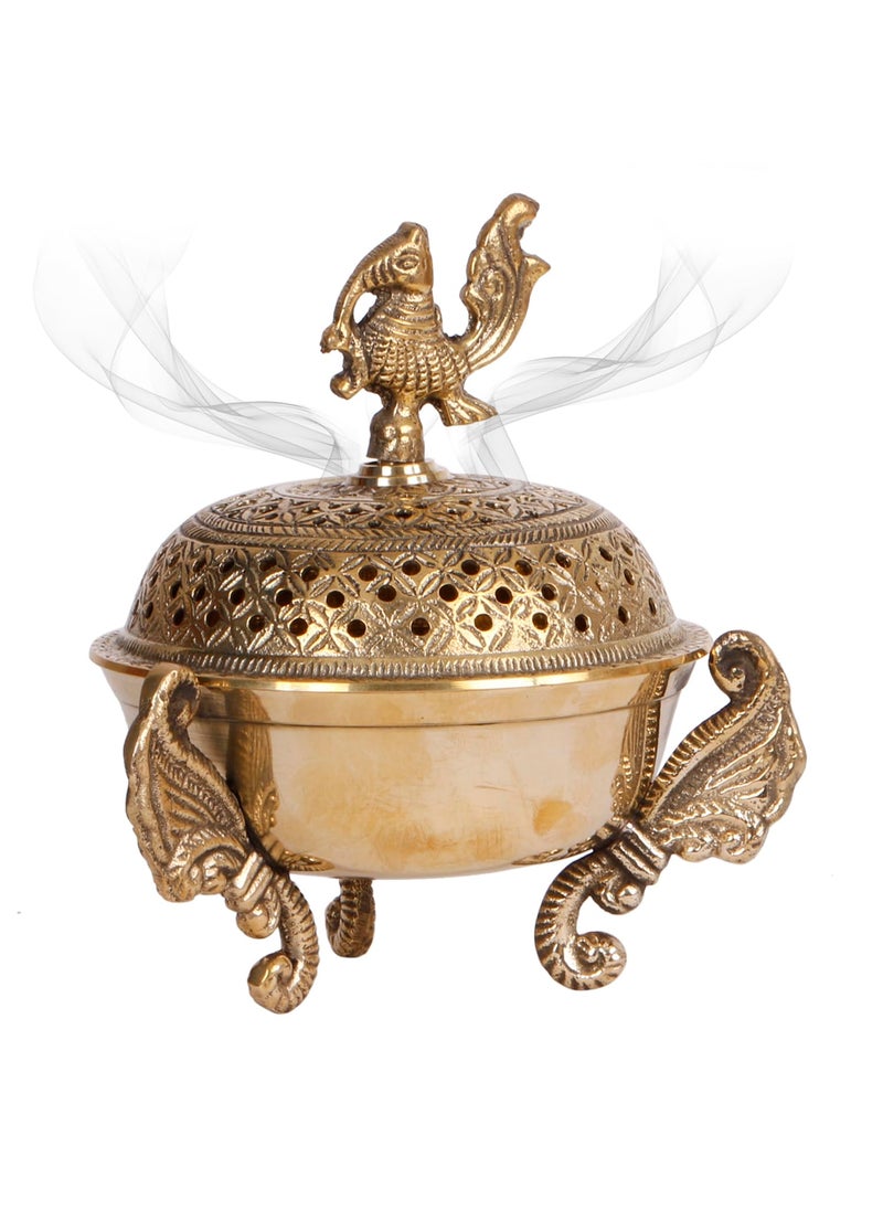 Artvarko Brass Peacock Incense Loban Holder Dhuna Charkol Dhoop Dani Aarti Loban Burner Purifying with Stand for Home Office Temple God Puja 6x6x65 Inches