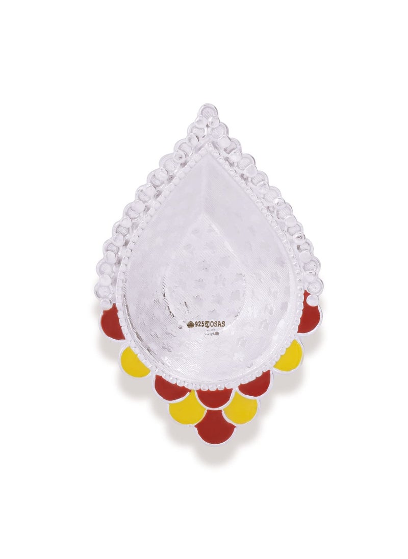 Osasbazaar Fancy Silver Diya Silver Deepak with red and Yellow Meenakari for Diwali Puja Home Temple and Gifting 90925 Pure