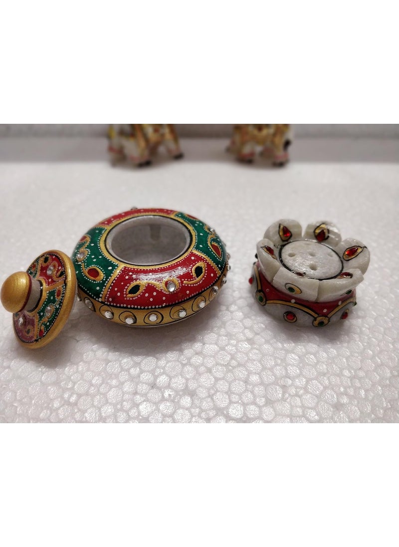 SITC Marble Agarbatti Stand Kumkum Box Pill Box Sindoor Dibbi Kumkum Dibbi All Purpose Box Incense Stick Holder Agarbatti Stand