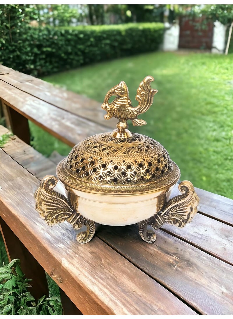 blissful decor Home Purifying Brass Dhuna Dhooni Dhoop Dhuni Loban Daan with PeacockLoban Burner Bakhoor BurnerDhoop Dhuni Sambrani Dhoop for Temple and Home Decor 650GMS