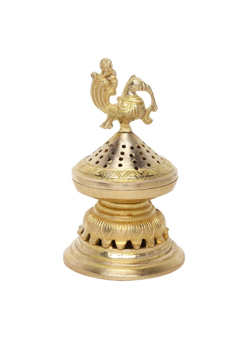 B BRANVIR Home Purifying Peacock Dhuna Loban Burner Dhooni Dhoop Dani Dhuni Brass Table Incense Burner for Loban Product Dimensions 1016 x 1016 x 1778Cm Weight 991Gm