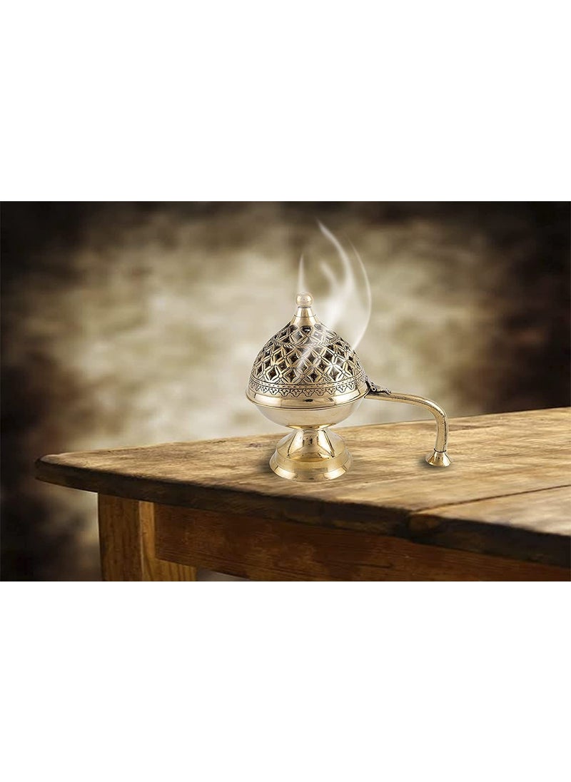 Buyerwell Home Compact Brass Dhuna Loban Burner Bakhoor Fumer Dhooni Dhoop Dani Dhuni Decorative Lubandan Incense BurnerIncense Holder Dhuna for Home Office Gift Items Aroma Diffuser