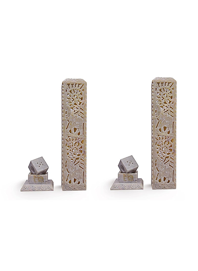 IYBHandcrafted Elephant Carving Soapstone Marble Work Incense Holder Tea Light Candle Holder Diffuser Agarbatti Stands for Gifting Meditation Aromatherapy Home Decor etc Set of 2