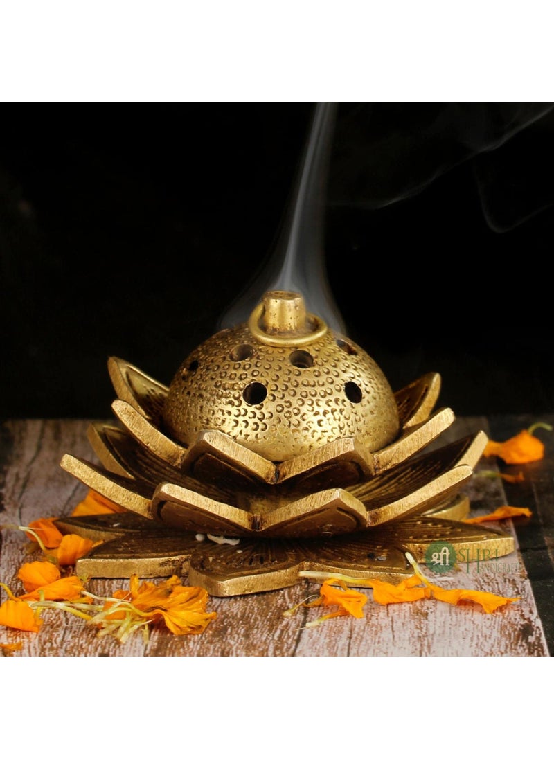 Profound Craft Brass Lotus Shape Dhuni Loban Incense Burner Pooja Dhoop for Temple 4x4x4 cm
