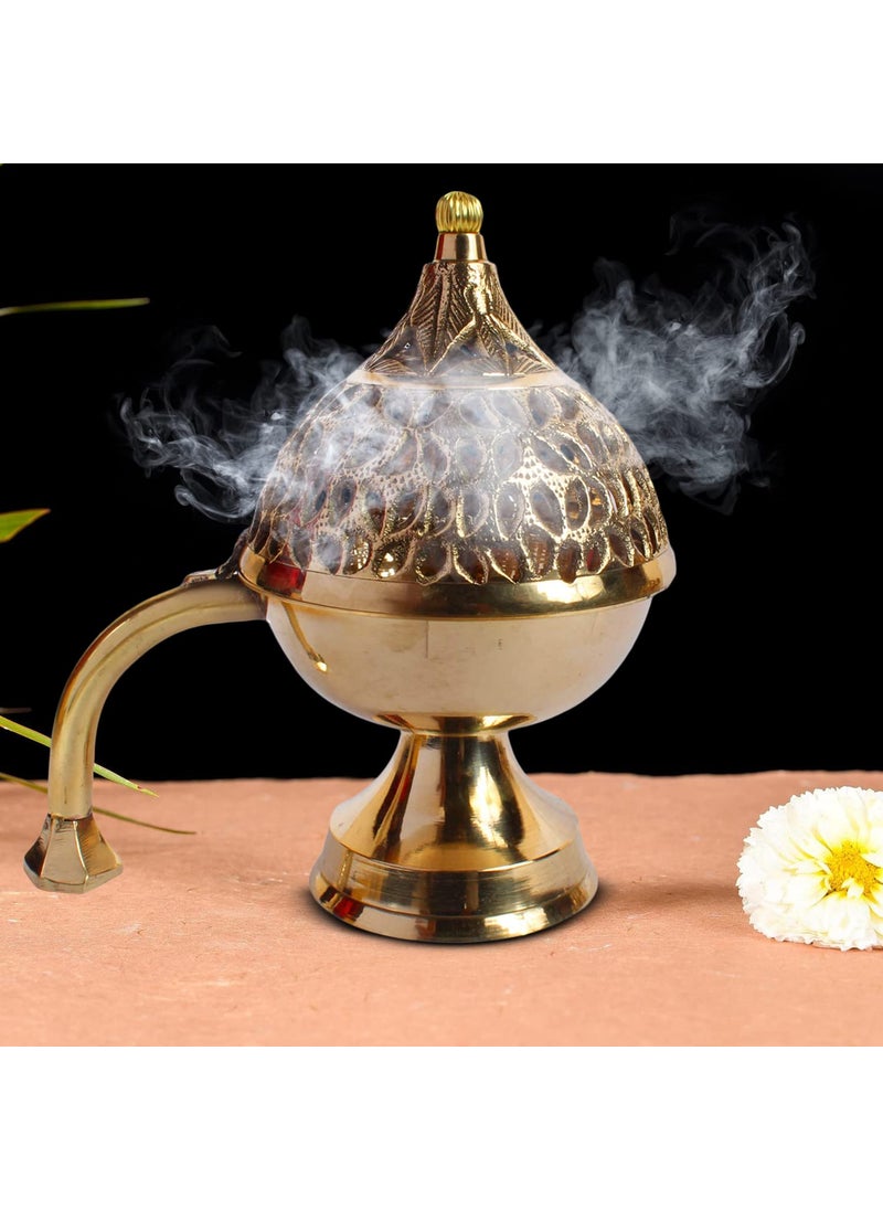 ARTVARKO Brass Incense Loban Dani Holder Dhuna Charkol Dhoop Dani Aarti Loban Burner Purifying with Handle for Home Office Temple God Puja 7x45x7 Inches