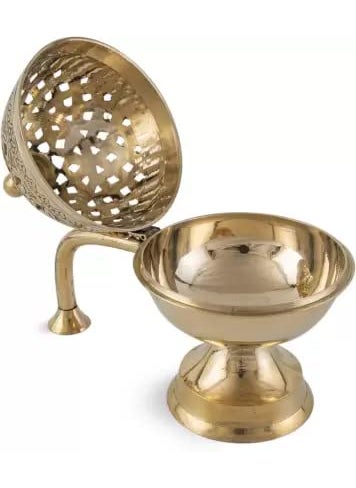 DOKCHAN Brass Loban Burner Dhooni 75 Inch Dhoop Dhuni Brass Table Diya Incense Holder