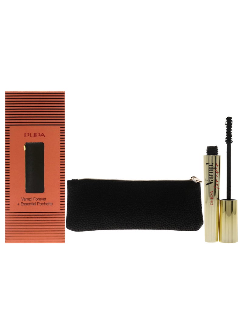 Pupa Milano Vamp! Forever Set 0.30 oz Vamp! All In One Mascara -111 Forever Black, Bag Women 2 Pc