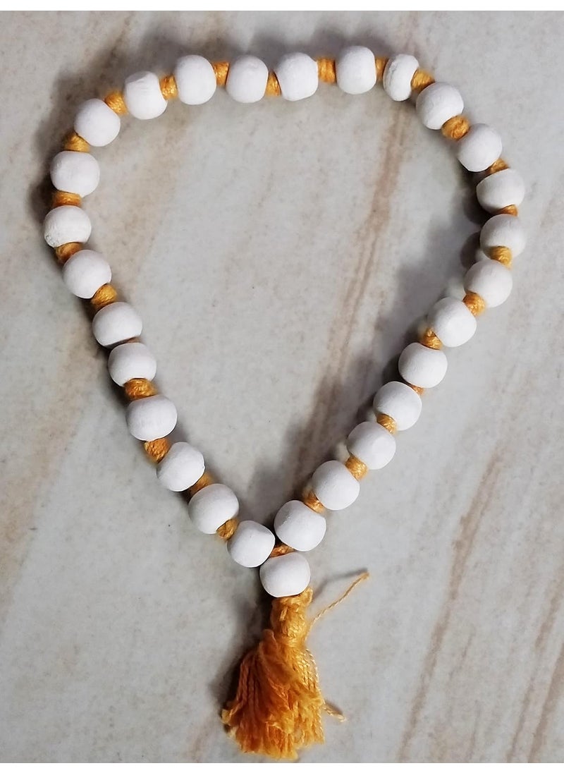 VRINDAVANBAZAARCOM 8MM Neem Mala with 27 Beads Orange Thread