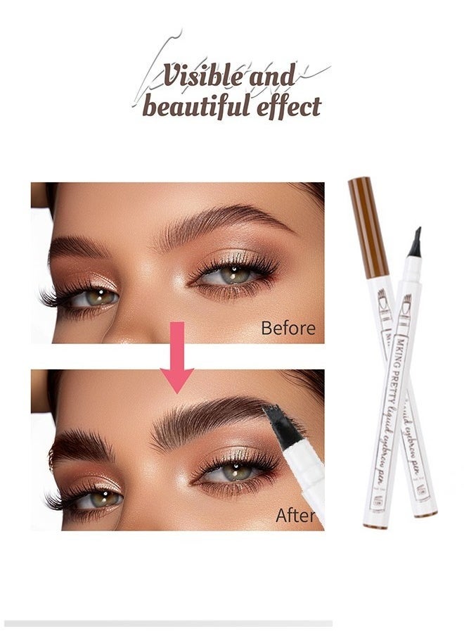 Liquid Eyebrow Pen-Upgrade Waterproof Brow Pencil with Micro-Fork Tip,3D Magic Eyebrow Pencil 4-Head Split Waterproof Long-lasting Eyebrow Pencil (#02 Brown)