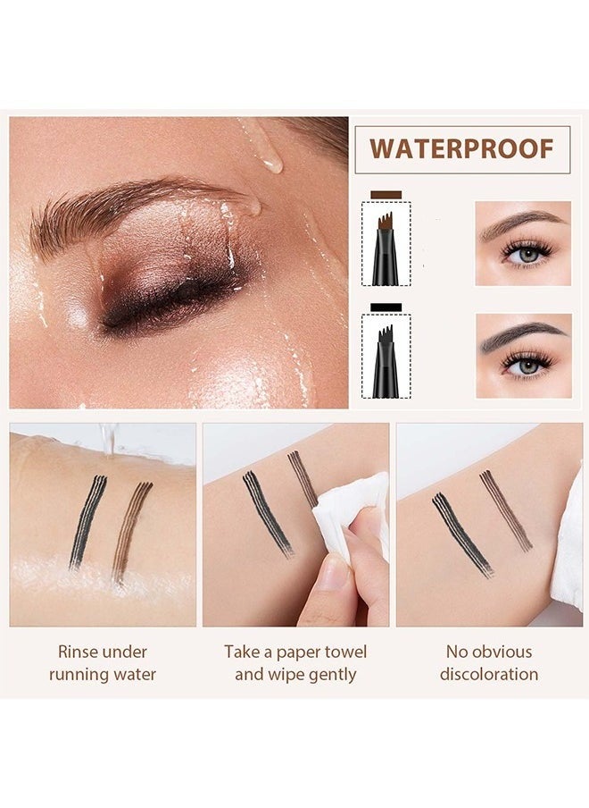 Liquid Eyebrow Pen-Upgrade Waterproof Brow Pencil with Micro-Fork Tip,3D Magic Eyebrow Pencil 4-Head Split Waterproof Long-lasting Eyebrow Pencil (#02 Brown)
