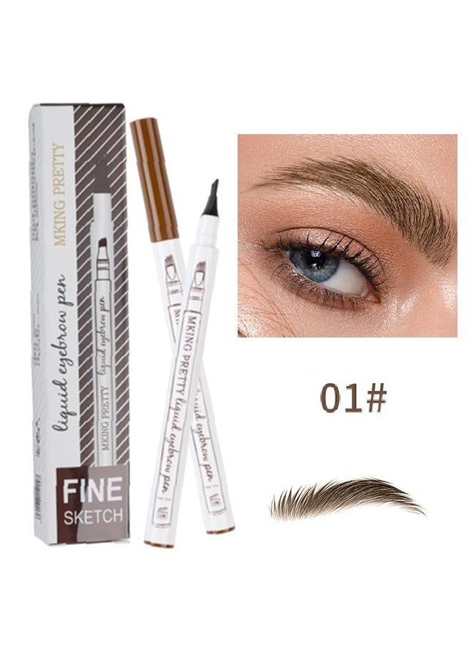 Liquid Eyebrow Pen-Upgrade Waterproof Brow Pencil with Micro-Fork Tip,3D Magic Eyebrow Pencil 4-Head Split Waterproof Long-lasting Eyebrow Pencil (#02 Brown)