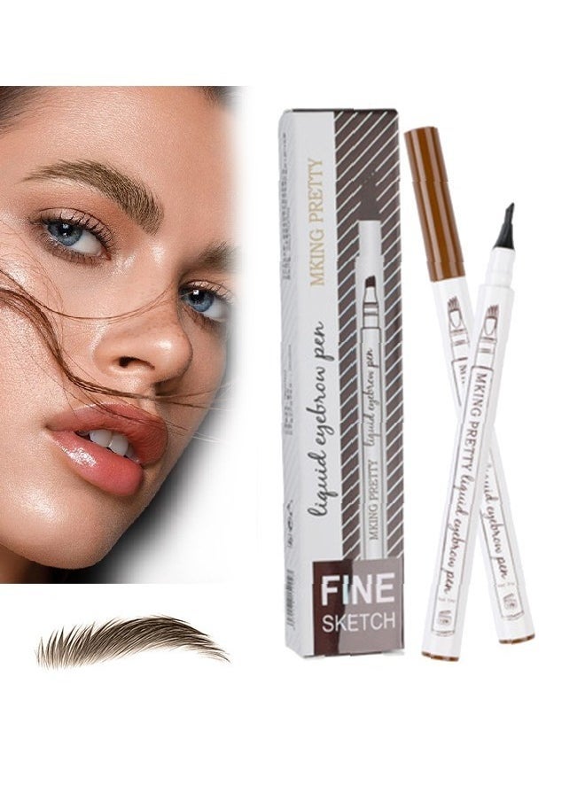 Liquid Eyebrow Pen-Upgrade Waterproof Brow Pencil with Micro-Fork Tip,3D Magic Eyebrow Pencil 4-Head Split Waterproof Long-lasting Eyebrow Pencil (#02 Brown)