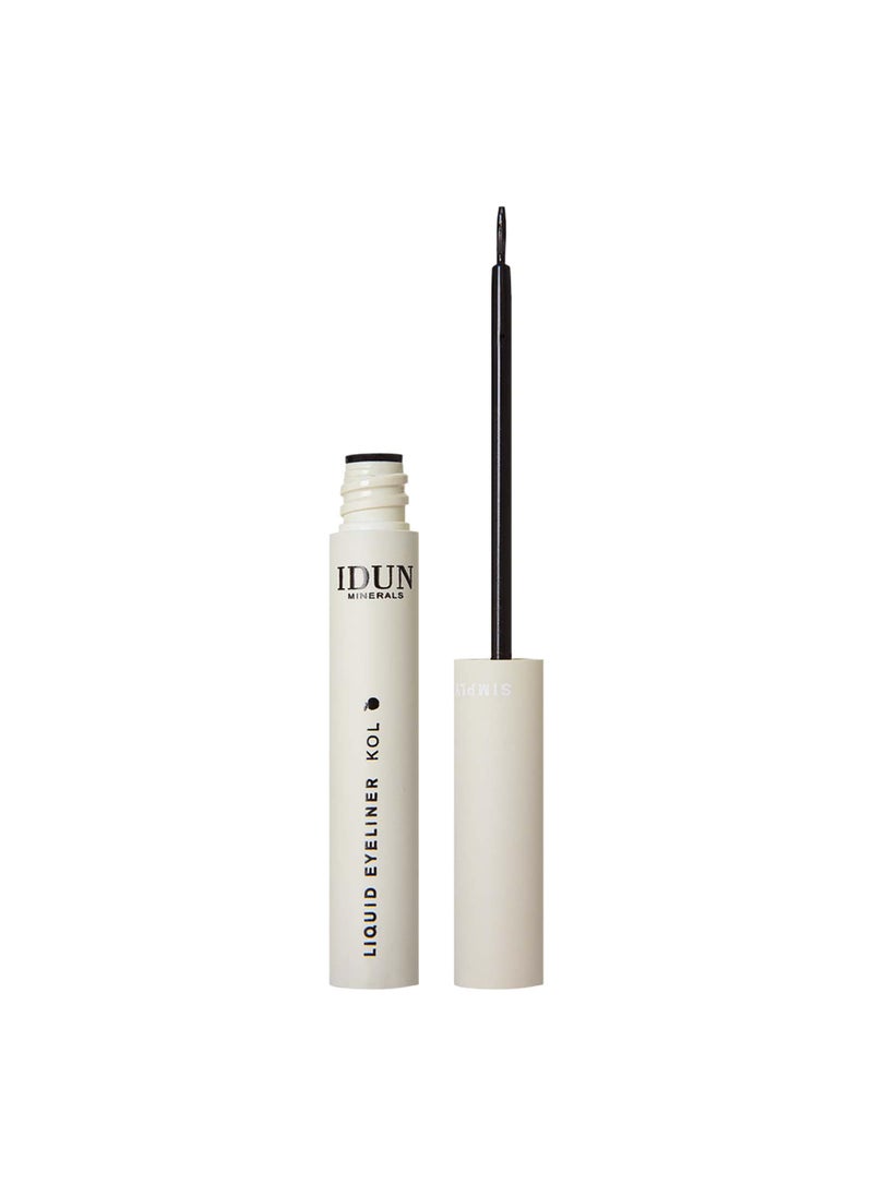 Idun Minerals - Liquid Eyeliner Kol - Imparts A Rich Satin Black Colour Payoff - Vegan, Water-Resistant Formula Infused With Highly Purified Mineral Pigments - Quick-Dry Texture - 0.19 Oz