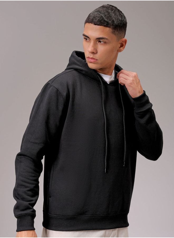 Men Regular Fit Solid Overhead Hooded Sweatshirt