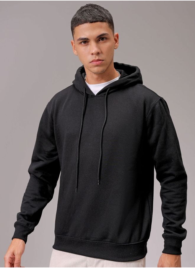 Men Regular Fit Solid Overhead Hooded Sweatshirt