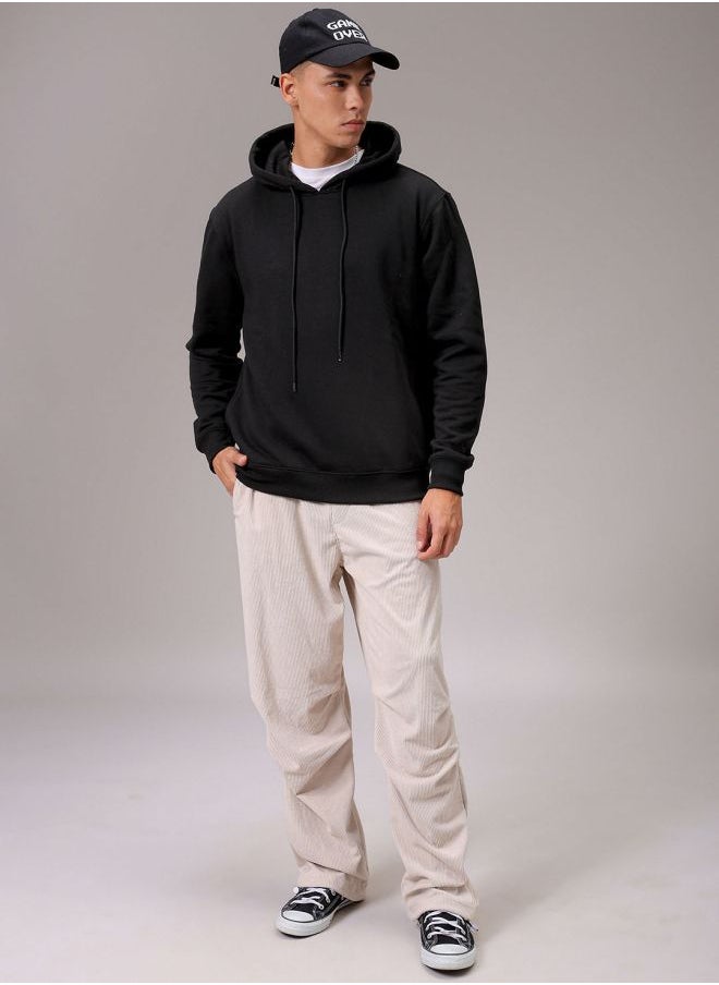 Men Regular Fit Solid Overhead Hooded Sweatshirt