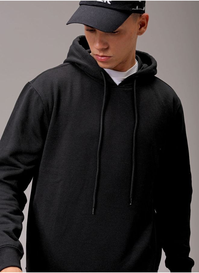 Men Regular Fit Solid Overhead Hooded Sweatshirt