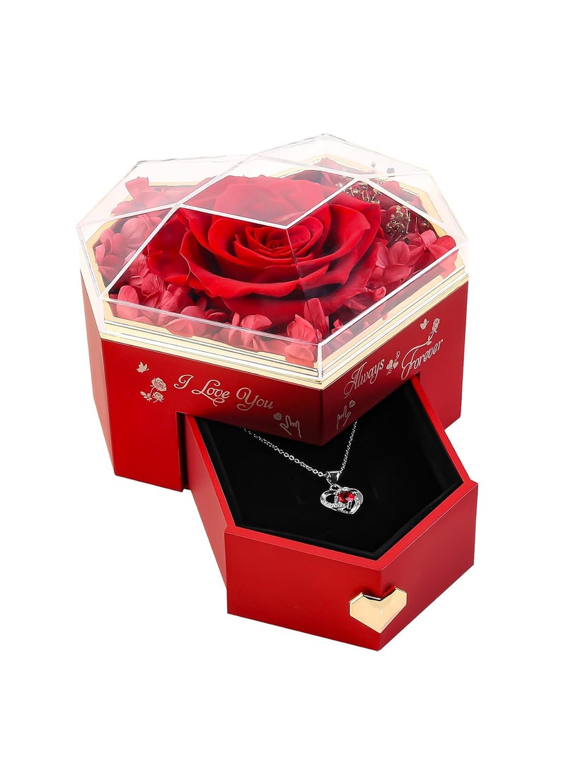 minstely Real Preserved Rose and Necklace Gifts Set for Mom Wife Girlfriends Anniversary Forever Flower Gifts for Her Birthdays Thanksgiving Idea for Women