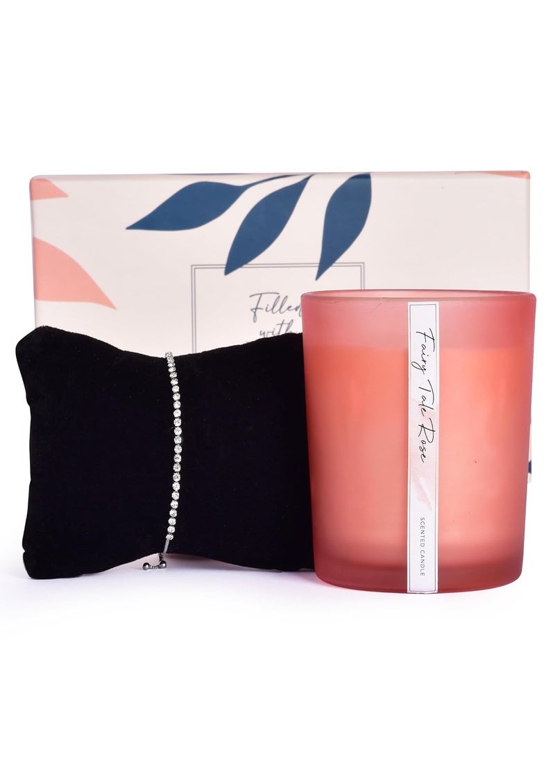 Gleevers Birthday Gift for WomenGift Box pack of 2 with Candle Fairy Tale Rose250 gm Tennis BraceletAnniversary Gift for Wife Mothers Day Gift for Mom Birthday Gift for Mother