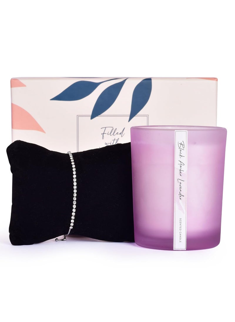Gleevers Birthday Gift for WomenGift Box Pack of 2 with CandleBlack Amber Lavender250gm Tennis BraceletAnniversary Gift for Wife Valentine Gift for Girlfriend Birthday Gift for Mother