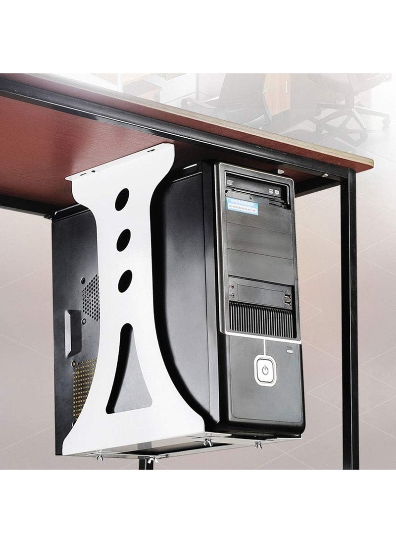 INDIDECOR 567836 Computer Tower Stand CPU Holder Under Desk Mount Suspension Chassis Bracket Chassis Support Wall Mount Desktop Host Support Adjustable Wall PC Mount CPU Stand White