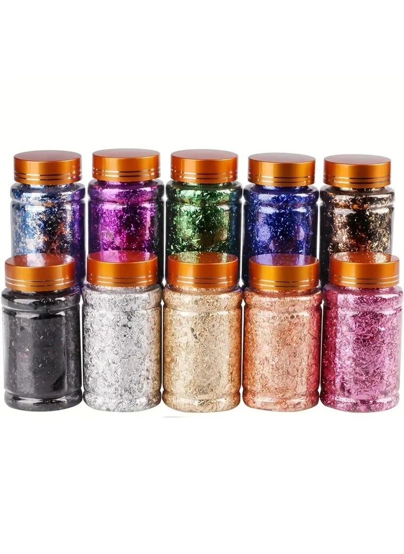 Gold Foil Flakes for Resin ASK10 Colors Metallic Foil FlakesGilding Flakes for Nails Crafts Gold Silver Copper Black Green Blue Blue Silver Black Gold Purple Peach