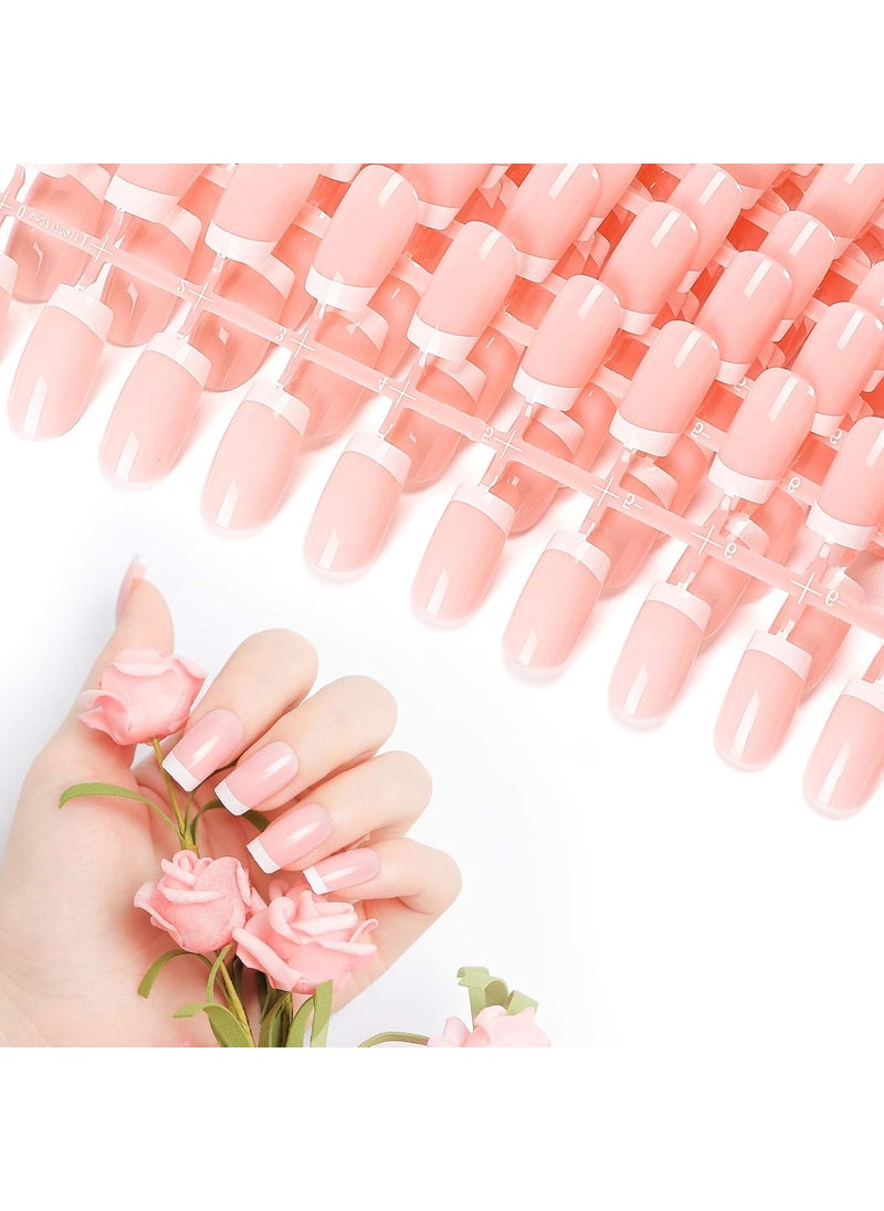 LIARTY 480 Pcs French Press On Nails Medium, French Tip False Nails Manicure, 12 Size Acrylic Full Cover Artificial Fake Nails, Natural
