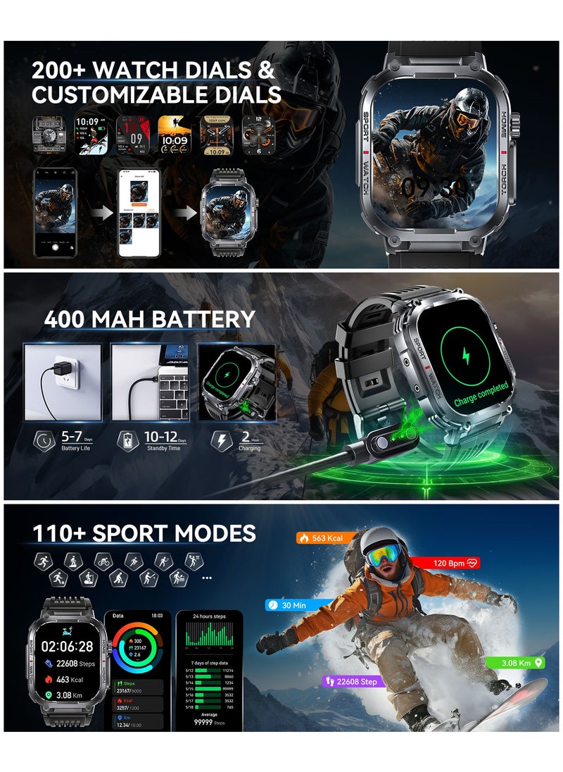 Military Smart Watch for Men 3ATM Waterproof with Call/LED Flashlight 2.02
